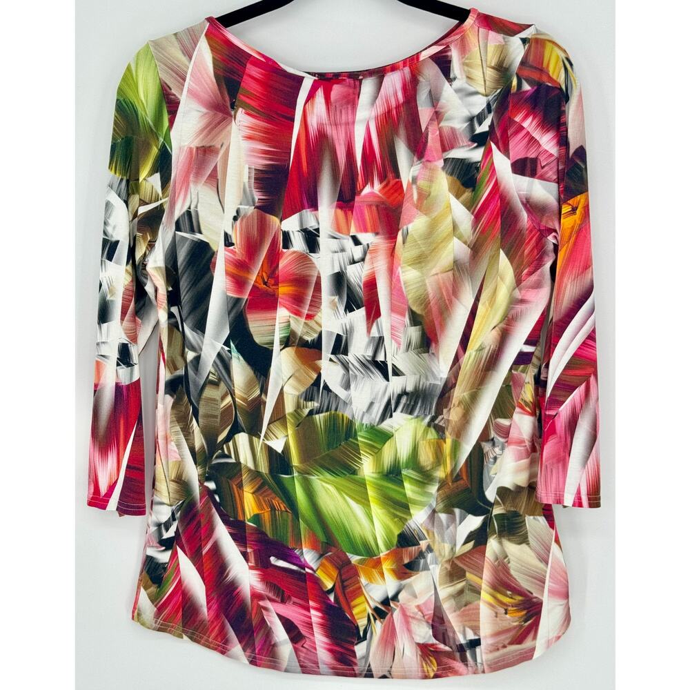 Peck & Peck Women Abstract Design Tropical Print 3/4 Sleeve Size L - Picture 3 of 4